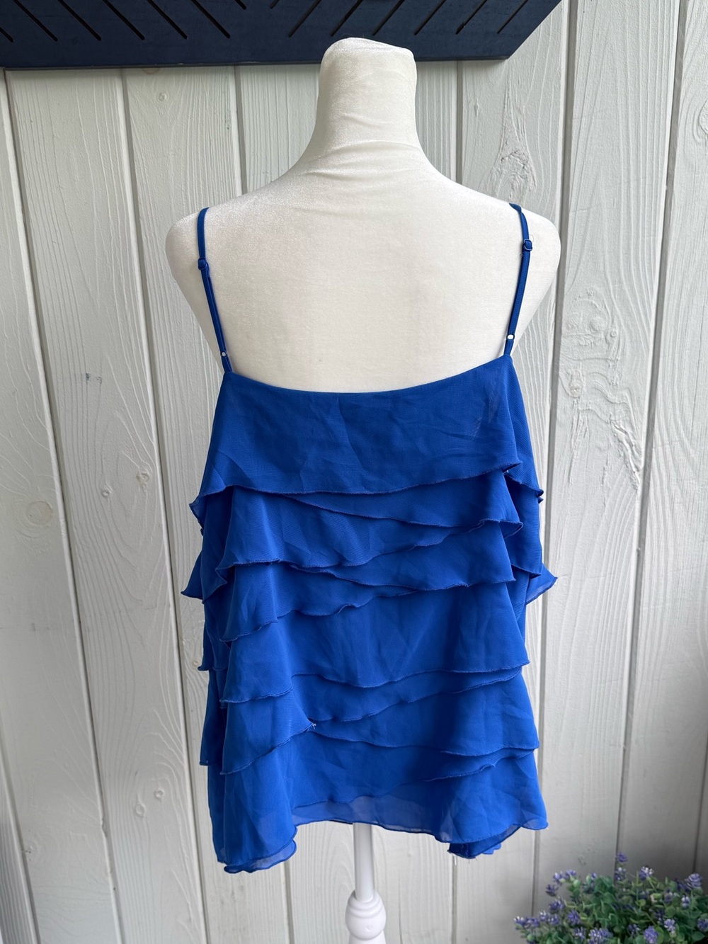 Nicole by Nicole Miller Cobalt Blue Layered Ruffle Spaghetti Strap Tank - Picture 3 of 4
